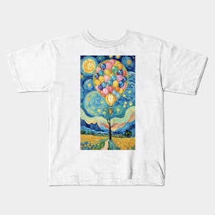 Starry Night Skyline: Van Gogh Inspired Balloon Adventure Kids T-Shirt